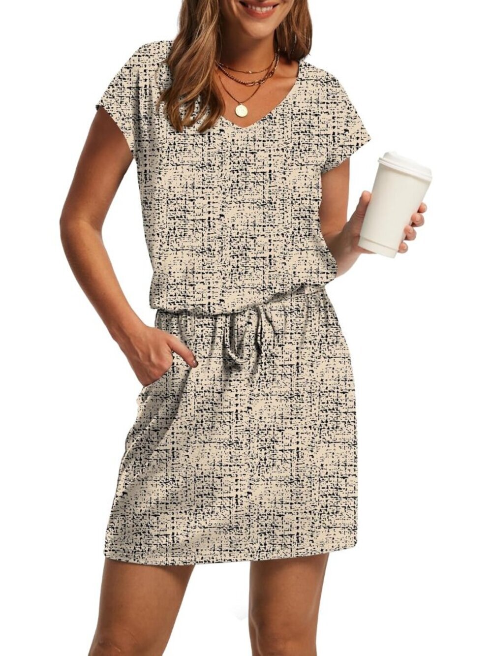 Summer Dresses for Women 2026 V Neck T Shirt Casual Mini Dresses Tie Waist Sundr